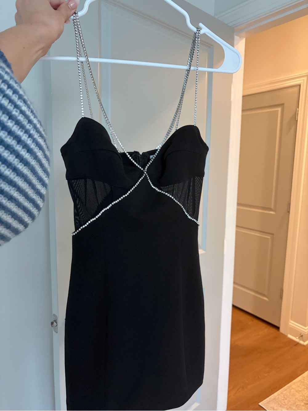 Strappy Rhinestone-Trim Black Mini Dress